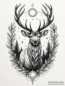 Angelic stag glowing under moonlight, ink ill... - эскиз тату (№1752312645_0, 12.07.2025 09:30) — Tatufoto.com