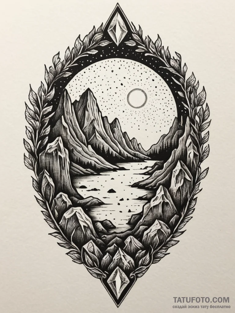 Karst cave with glowing crystals, tattoo draw... - эскиз тату (№1752312730_0, 12.07.2025 09:32) — Tatufoto.com