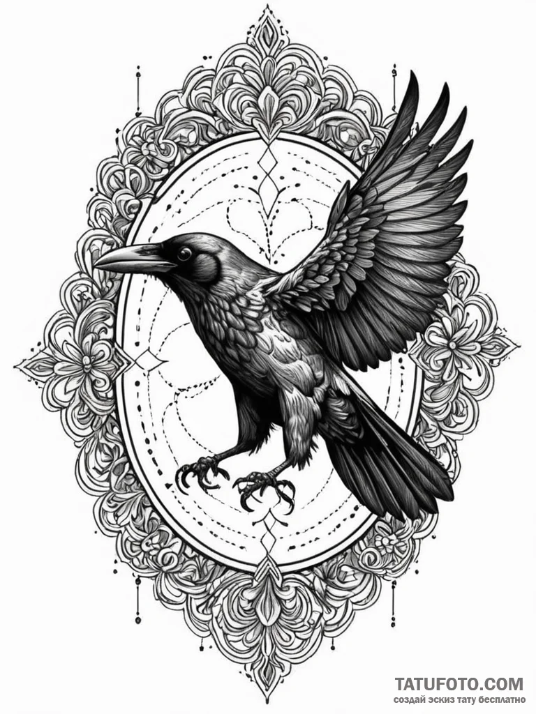 Animated crow with shifting form, artistic ta… — эскиз тату (№1752312898_0, 12.07.2025 09:34) — Tatufoto.com