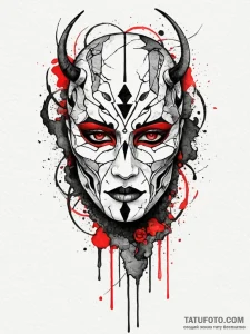 Mask cracked with runic scars, ink illustrati... - эскиз тату (№1752313065_0, 12.07.2025 09:37) — Tatufoto.com