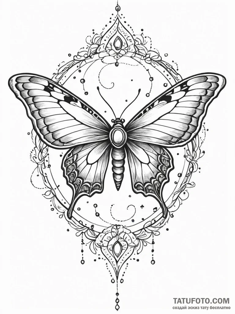 Astral moth caught in stardust, tattoo line a... - эскиз тату (№1752313148_0, 12.07.2025 09:39) — Tatufoto.com