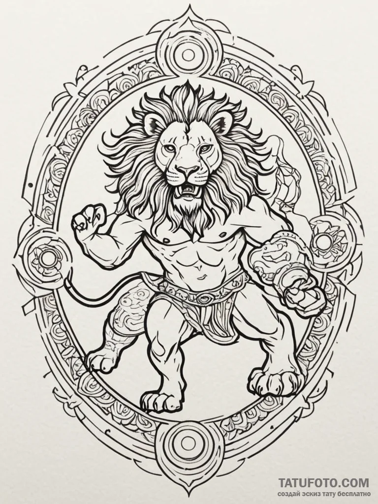 Heracles battling the nemean lion, tattoo fla... - эскиз тату (№1752313485_0, 12.07.2025 09:44) — Tatufoto.com