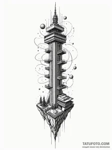 A space elevator, tattoo drawing outline, dyn... - эскиз тату (№1752313736_0, 12.07.2025 09:48) — Tatufoto.com