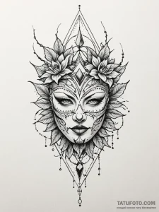 Ethereal mask beneath thorns, tattoo flash sh... - эскиз тату (№1752314317_0, 12.07.2025 09:58) — Tatufoto.com