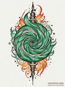 Emerald flame coiling around blade, tattoo fl... - эскиз тату (№1752314649_0, 12.07.2025 10:04) — Tatufoto.com