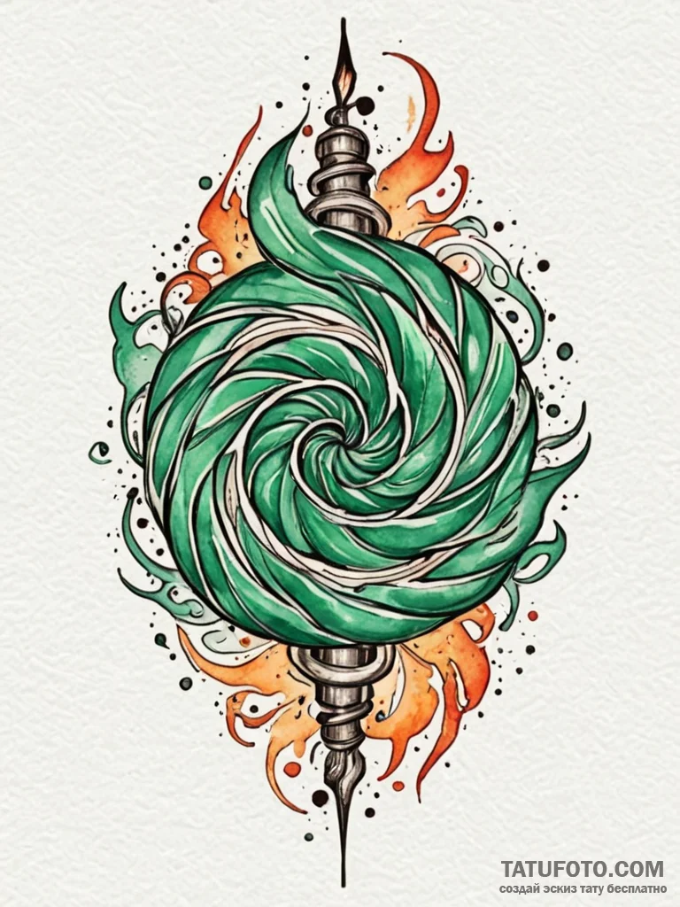 Emerald flame coiling around blade, tattoo fl… — эскиз тату (№1752314649_0, 12.07.2025 10:04) — Tatufoto.com