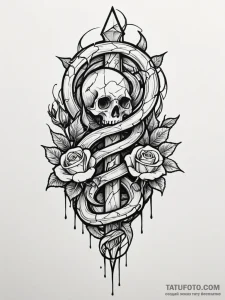 Hallowed serpent beneath shattered spire, con... - эскиз тату (№1752315571_0, 12.07.2025 10:19) — Tatufoto.com