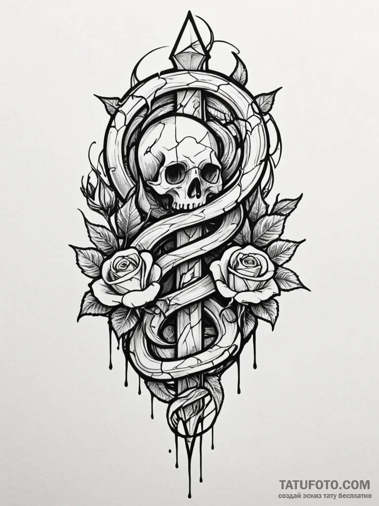 Hallowed serpent beneath shattered spire, con… — эскиз тату (№1752315571_0, 12.07.2025 10:19) — Tatufoto.com