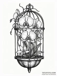 Orchid blooming through bone cage, tattoo lin... - эскиз тату (№1752315655_0, 12.07.2025 10:20) — Tatufoto.com