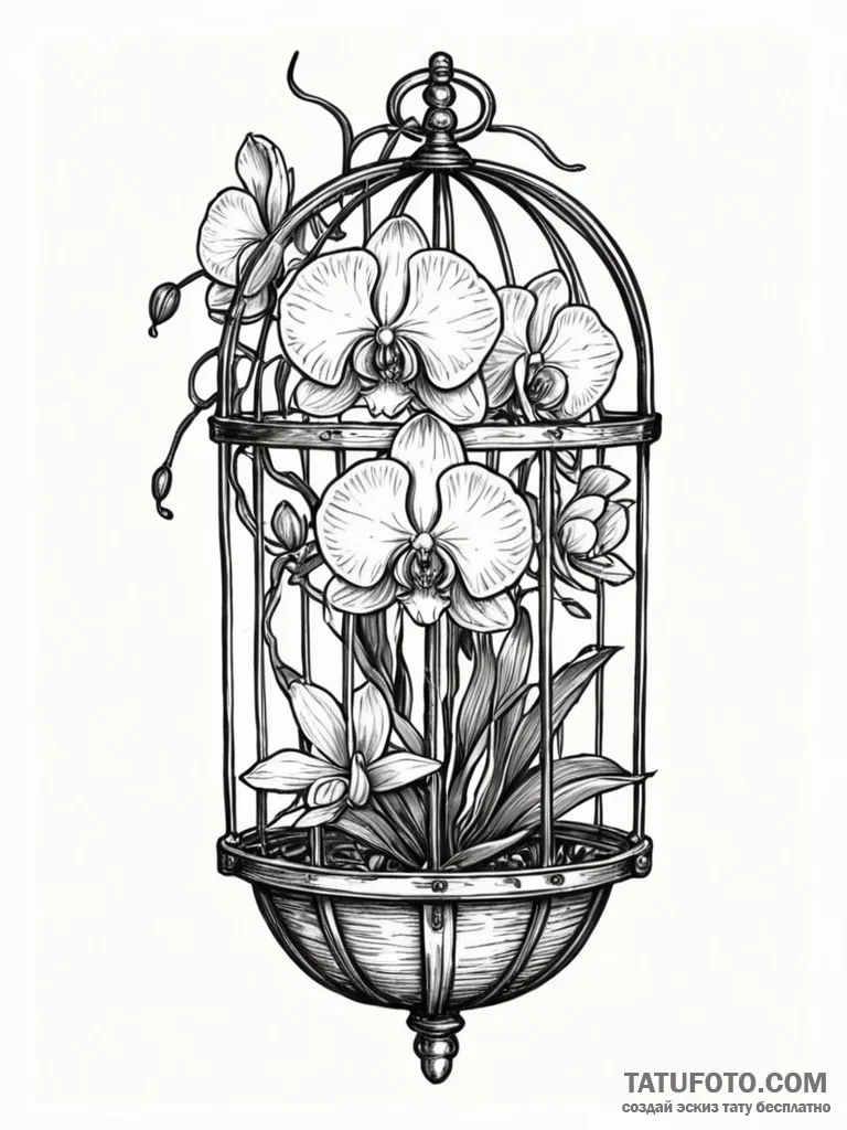 Orchid blooming through bone cage, tattoo lin… — эскиз тату (№1752315655_0, 12.07.2025 10:20) — Tatufoto.com