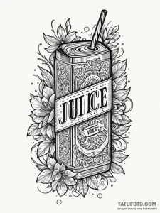 Juice box with a straw, label '100% vibes', t... - эскиз тату (№1752316240_0, 12.07.2025 10:30) — Tatufoto.com