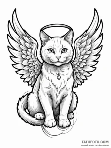 Angelic cat with halo and wings, tattoo sketc... - эскиз тату (№1752316492_0, 12.07.2025 10:34) — Tatufoto.com