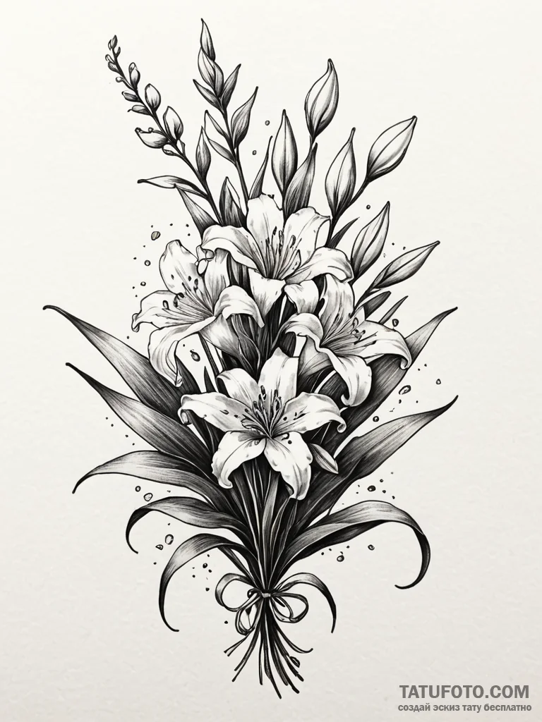 Lilies of the valley, ink illustration for ta… — эскиз тату (№1752316575_0, 12.07.2025 10:36) — Tatufoto.com