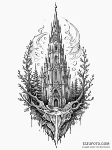 Oak helm beneath crystal spire, ink illustrat... - эскиз тату (№1752316826_0, 12.07.2025 10:40) — Tatufoto.com
