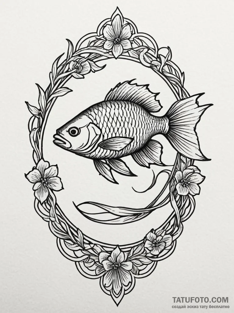 Fish, tattoo sketch design, on a clean white... - эскиз тату (№1752317077_0, 12.07.2025 10:44) — Tatufoto.com