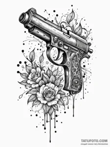 Ray gun, ink illustration for tattoo, waterco... - эскиз тату (№1752317243_0, 12.07.2025 10:47) — Tatufoto.com