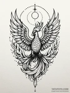 Phoenix, concept art for tattoo, dotwork shad... - эскиз тату (№1752317328_0, 12.07.2025 10:48) — Tatufoto.com