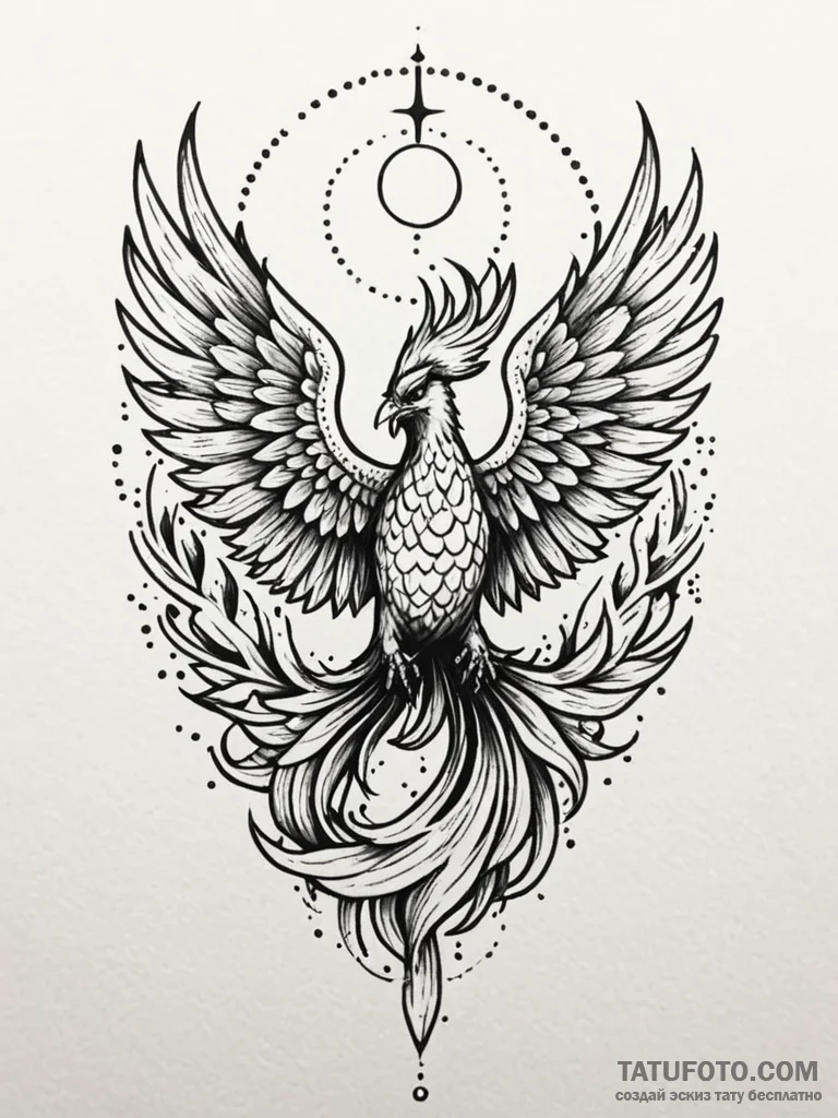 Phoenix, concept art for tattoo, dotwork shad… — эскиз тату (№1752317328_0, 12.07.2025 10:48) — Tatufoto.com