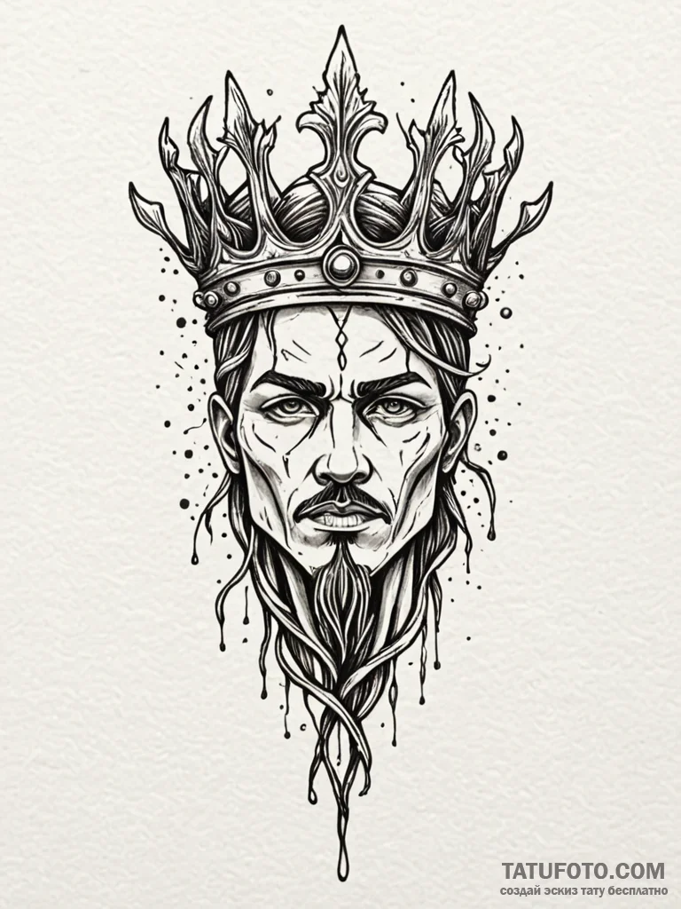 Iron blade crowned in roots, tattoo line art,… — эскиз тату (№1752317495_0, 12.07.2025 10:51) — Tatufoto.com