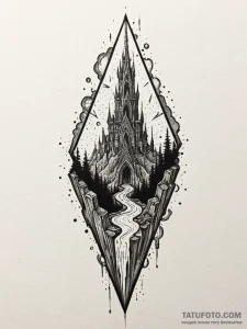 Xenotech relic beneath shattered spire, tatto... - эскиз тату (№1752317579_0, 12.07.2025 10:52) — Tatufoto.com