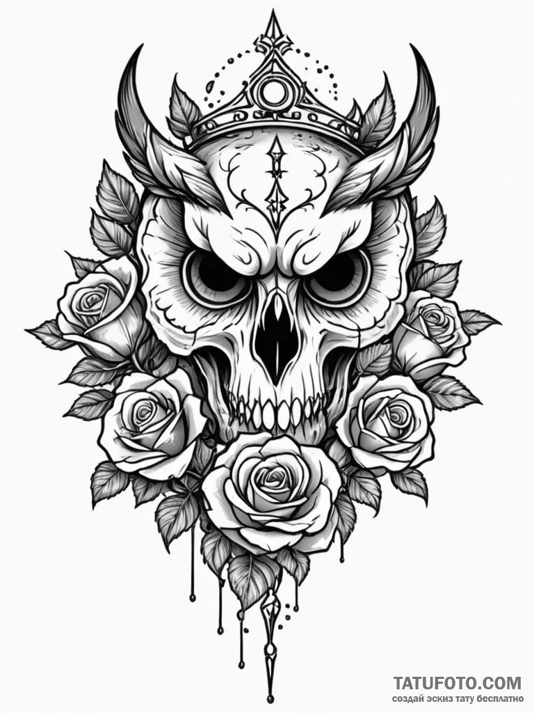 Owl skull crowned with runes, concept art for... - эскиз тату (№1752318792_0, 12.07.2025 11:13) — Tatufoto.com