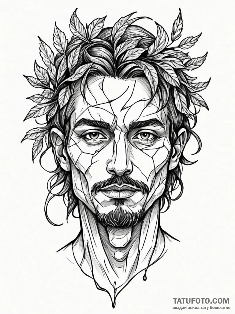 A human face made from interwoven tree branch... - эскиз тату (№1752318875_0, 12.07.2025 11:14) — Tatufoto.com