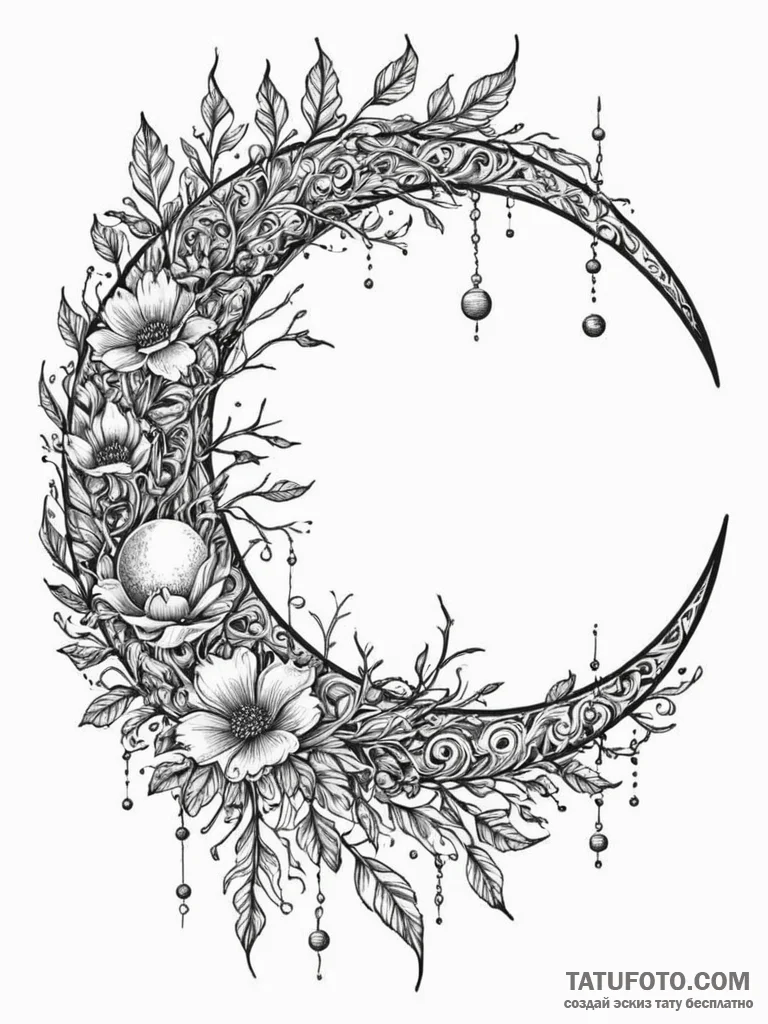 Moon eclipsed by bone branches, tattoo sketch... - эскиз тату (№1752318960_0, 12.07.2025 11:16) — Tatufoto.com