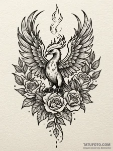 Phoenix rising from embers, symbolizing renew... - эскиз тату (№1752319044_0, 12.07.2025 11:17) — Tatufoto.com