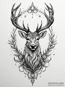Cosmic stag crowned with stars, artistic tatt... - эскиз тату (№1752319128_0, 12.07.2025 11:18) — Tatufoto.com