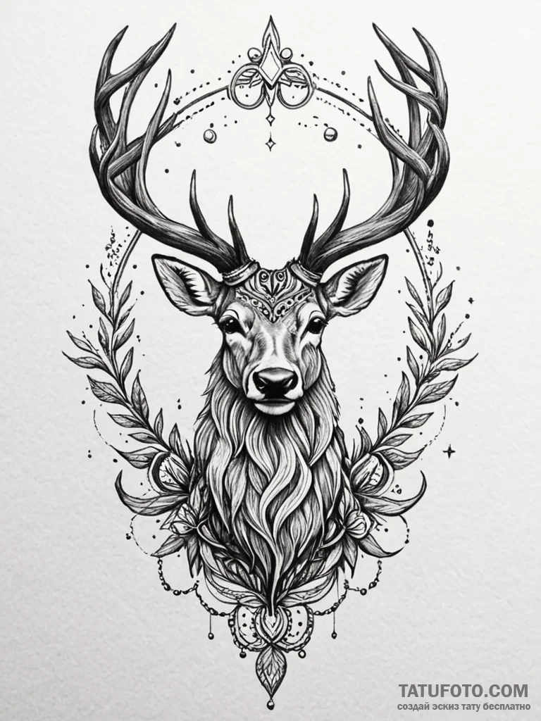 Cosmic stag crowned with stars, artistic tatt... - эскиз тату (№1752319128_0, 12.07.2025 11:18) — Tatufoto.com