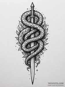 Bone serpent curled around dagger, tattoo ske... - эскиз тату (№1752319296_0, 12.07.2025 11:21) — Tatufoto.com