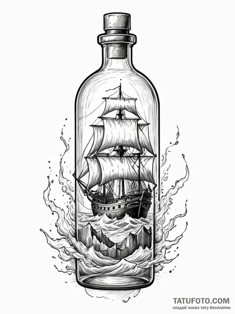Ship in a bottle, tattoo sketch design, sketc... - эскиз тату (№1752320846_0, 12.07.2025 11:47) — Tatufoto.com