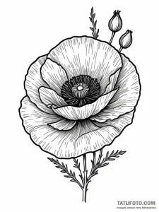 Poppy seed blooming in darkness, ink illustra... - эскиз тату (№1752320930_0, 12.07.2025 11:48) — Tatufoto.com