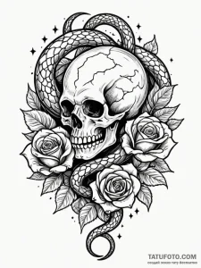 Shadow serpent devouring stars, tattoo flash... - эскиз тату (№1752321266_0, 12.07.2025 11:54) — Tatufoto.com