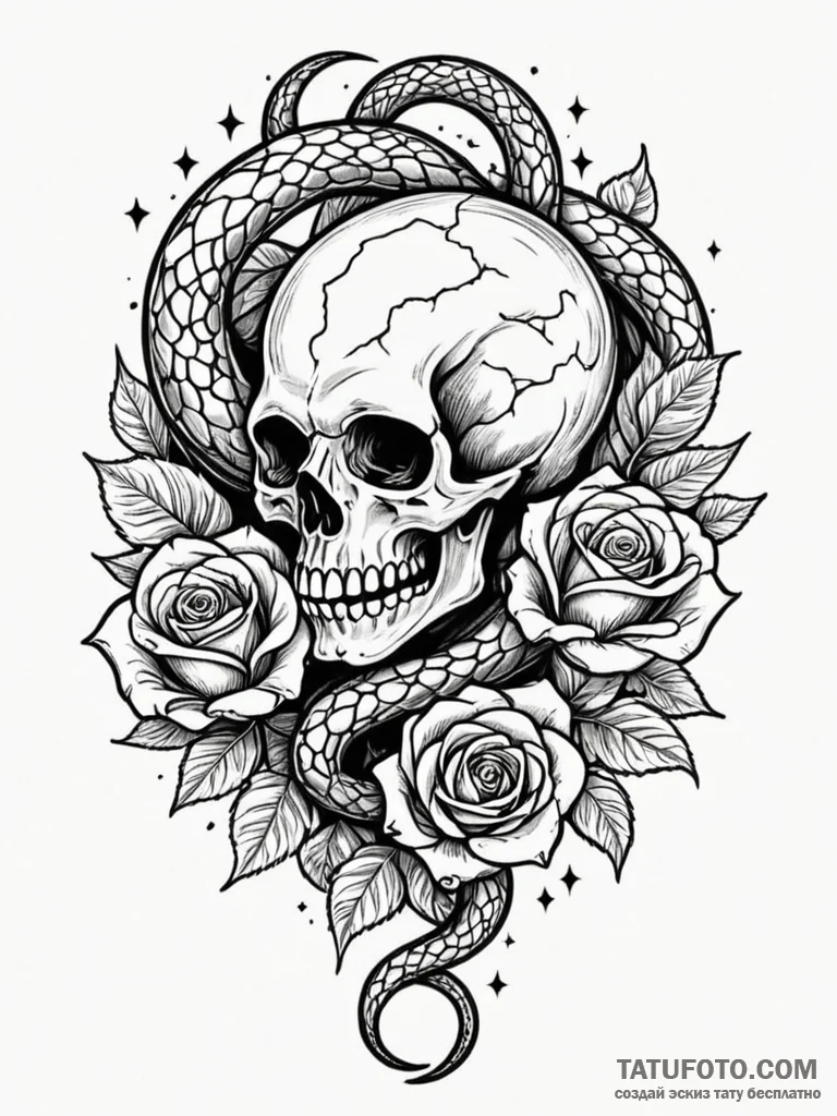 Shadow serpent devouring stars, tattoo flash... - эскиз тату (№1752321266_0, 12.07.2025 11:54) — Tatufoto.com