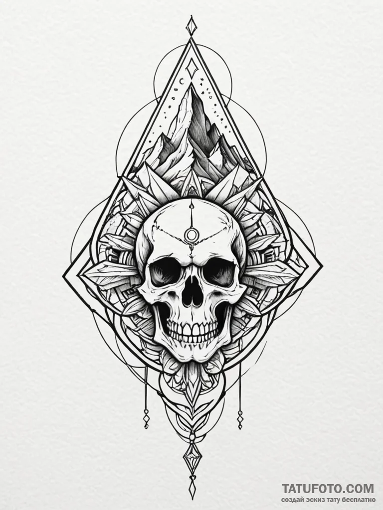 Yeti skull beneath frozen spire, tattoo line... - эскиз тату (№1752321351_0, 12.07.2025 11:55) — Tatufoto.com