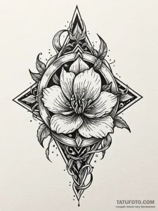 Fallen bloom beneath burning sky, tattoo flas... - эскиз тату (№1752321519_0, 12.07.2025 11:58) — Tatufoto.com