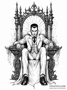 Vampire lord on a gothic throne, looking bore... - эскиз тату (№1752321603_0, 12.07.2025 12:00) — Tatufoto.com
