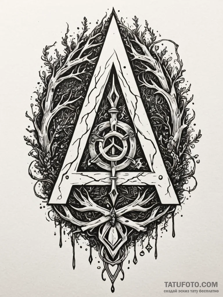Oak rune glowing beneath moss, ink illustrati... - эскиз тату (№1752322107_0, 12.07.2025 12:08) — Tatufoto.com