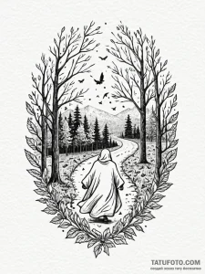 Fading ghost leaving a trail of autumn leaves... - эскиз тату (№1752322358_0, 12.07.2025 12:12) — Tatufoto.com