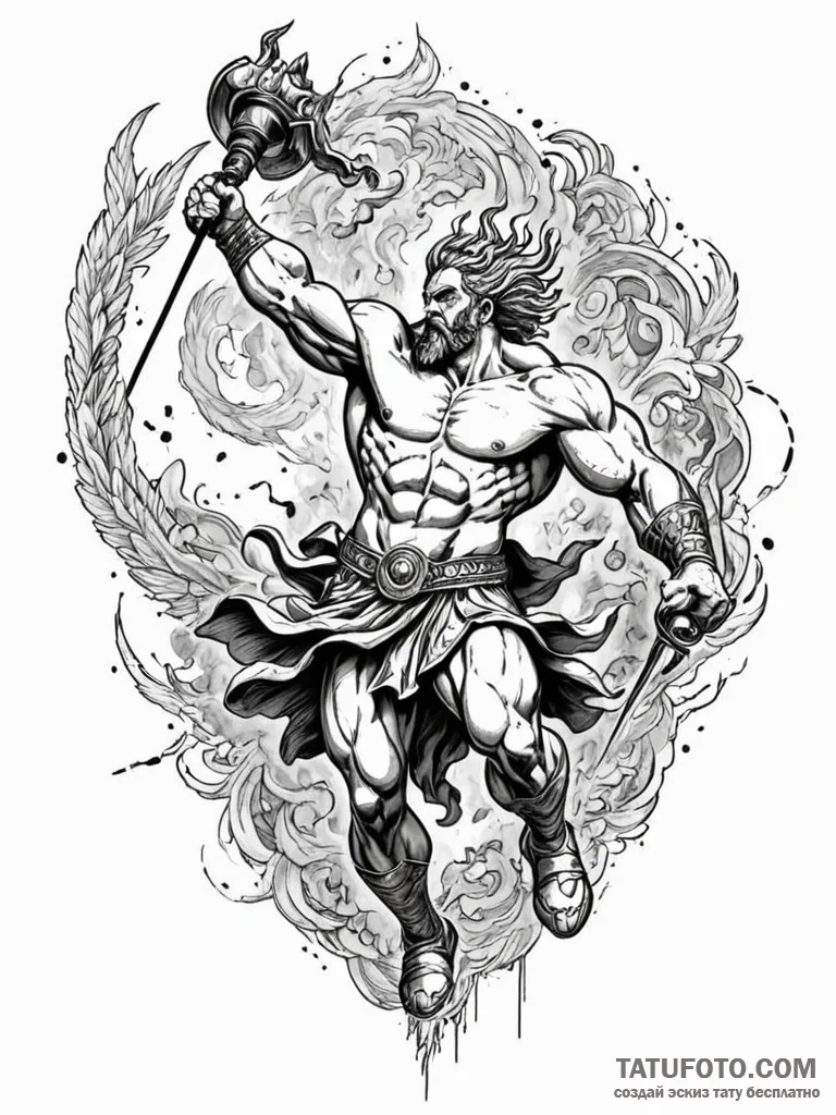 Zeus hurling a thunderbolt from mount olympus... - эскиз тату (№1752322609_0, 12.07.2025 12:16) — Tatufoto.com