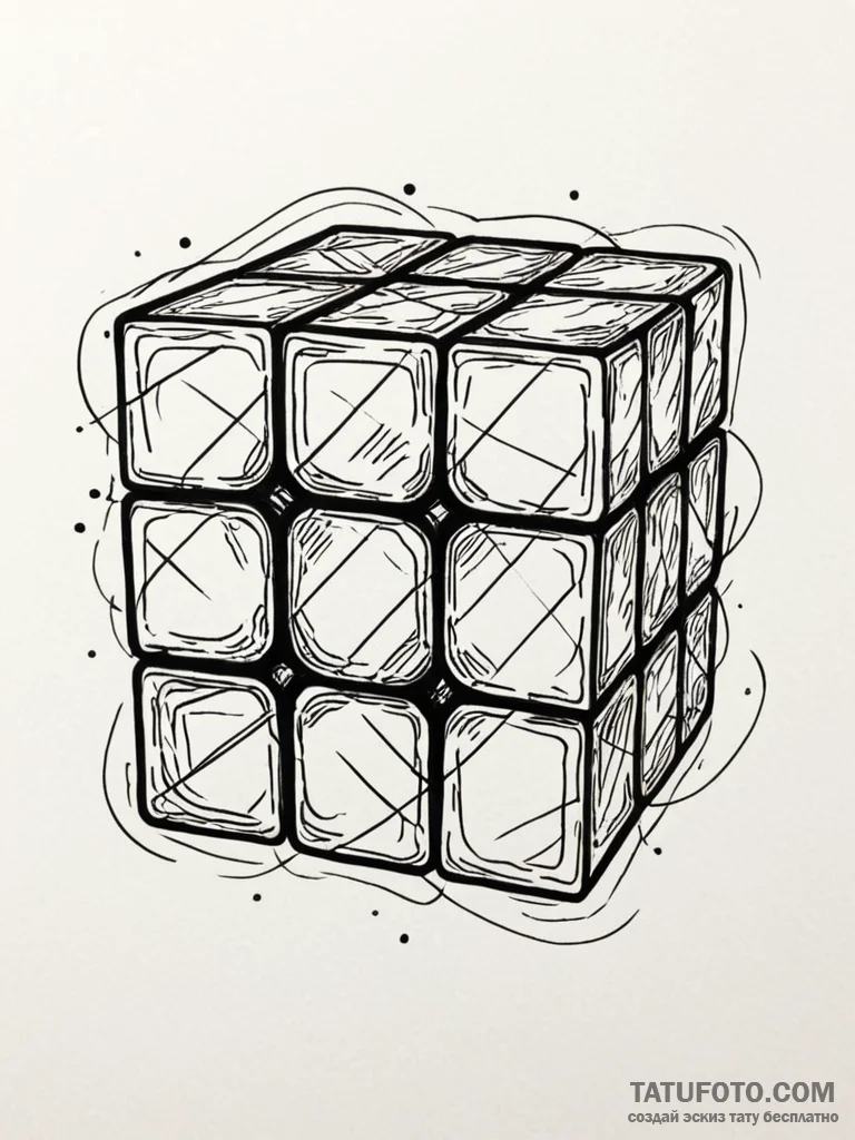Rubik’s cube, solved or scrambled, tattoo lin… — эскиз тату (№1752322775_0, 12.07.2025 12:19) — Tatufoto.com