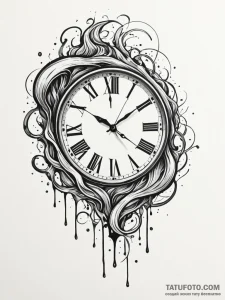 Warped clock face, melting like dali's art, i... - эскиз тату (№1752323193_0, 12.07.2025 12:26) — Tatufoto.com