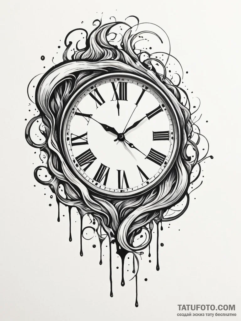 Warped clock face, melting like dali's art, i... - эскиз тату (№1752323193_0, 12.07.2025 12:26) — Tatufoto.com