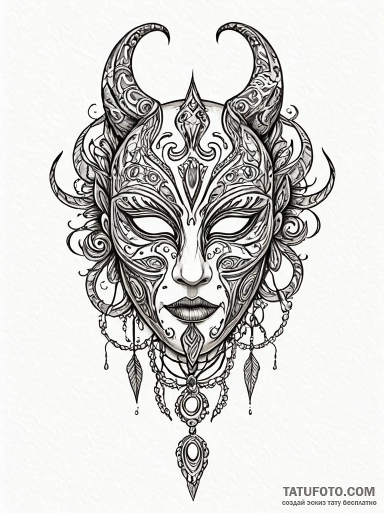 Mask cracked with runic scars, tattoo sketch… — эскиз тату (№1752323611_0, 12.07.2025 12:33) — Tatufoto.com