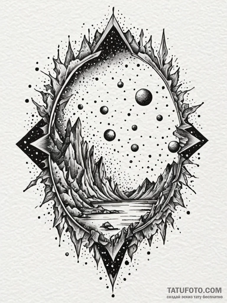 Cosmic mirror shattering mid-air, tattoo sket… — эскиз тату (№1752324614_0, 12.07.2025 12:50) — Tatufoto.com