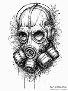Gas mask connected to a pair of rusted, indus... - эскиз тату (№1752324782_0, 12.07.2025 12:53) — Tatufoto.com