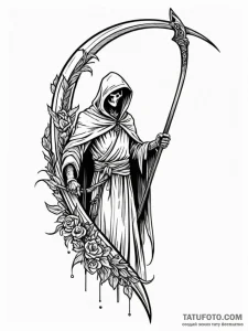 Reaper's scythe leaning against a wall, artis... - эскиз тату (№1752325116_0, 12.07.2025 12:58) — Tatufoto.com