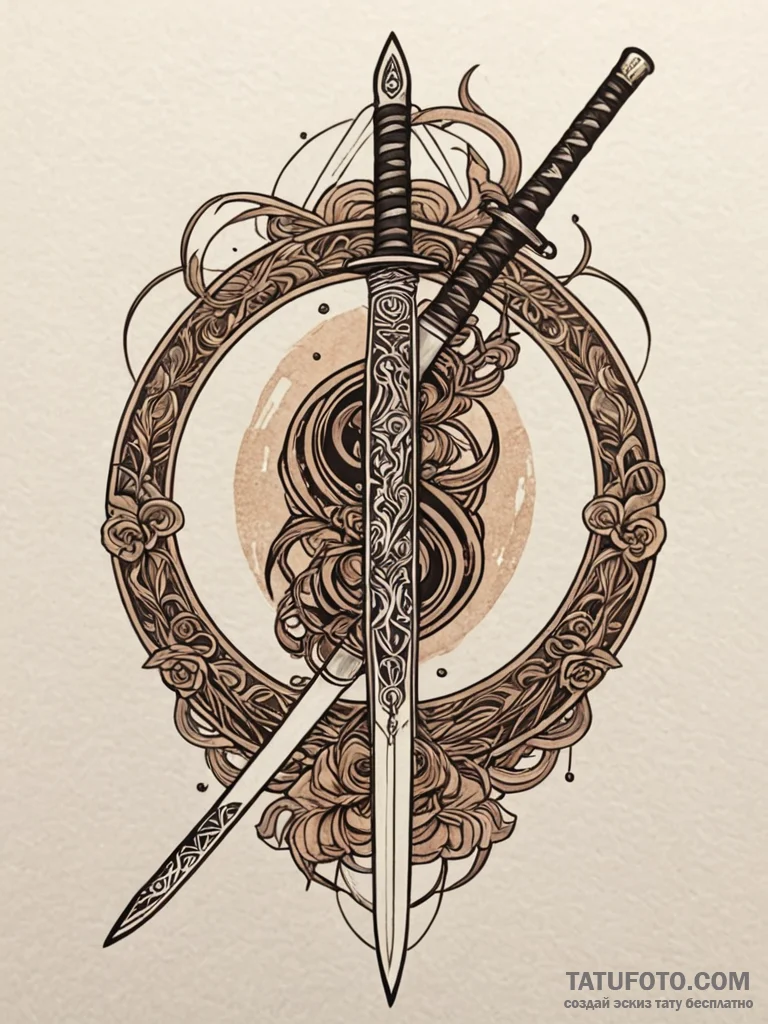 Katana blade shimmering with runes, tattoo fl... - эскиз тату (№1752325283_0, 12.07.2025 13:01) — Tatufoto.com