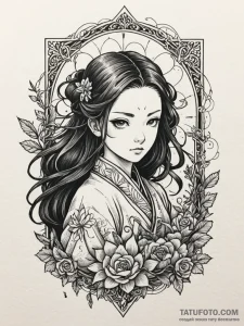 Nezuko in her box from demon slayer, tattoo f... - эскиз тату (№1752325450_0, 12.07.2025 13:04) — Tatufoto.com